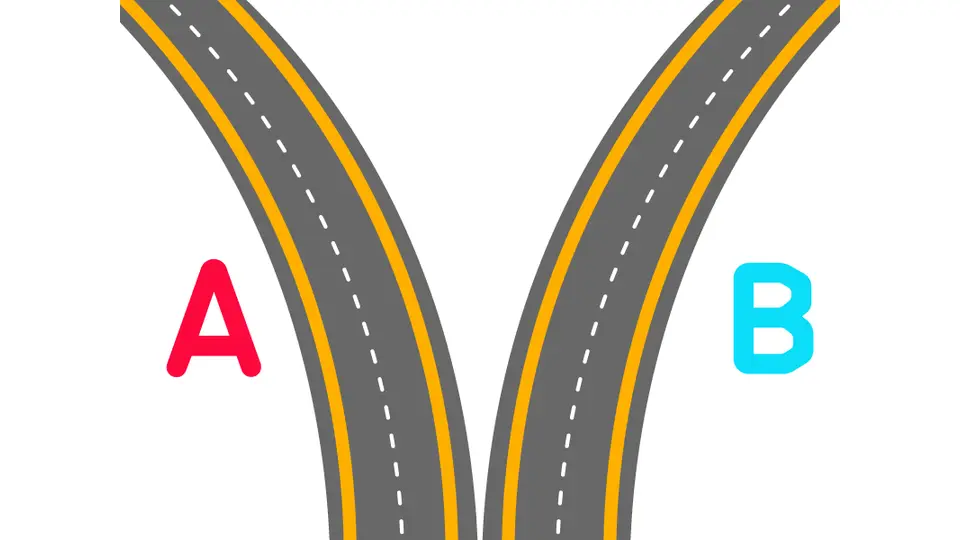 2つに分かれた道路と選択肢