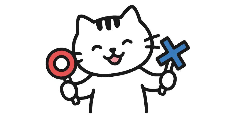 マルバツ札を持つネコ