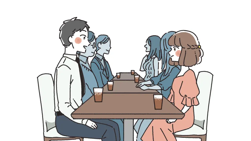 マッチングで婚活する男女のイラスト