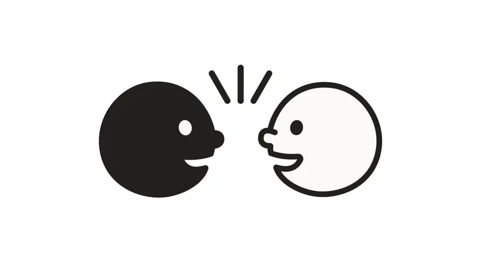 笑顔で会話する2人のアイコンイラスト白黒