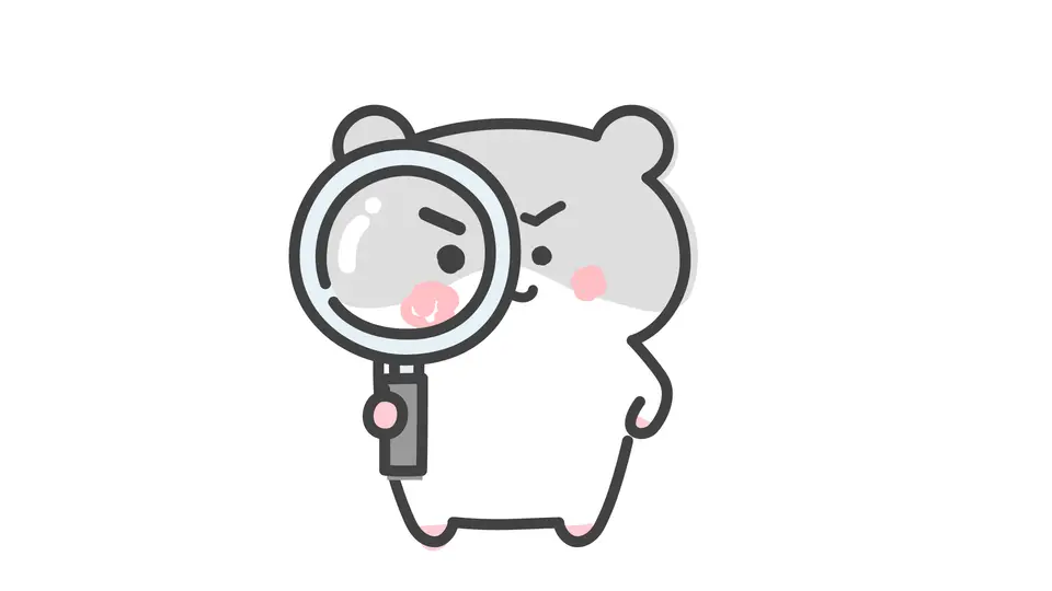 虫眼鏡をのぞいて調べるハムスター