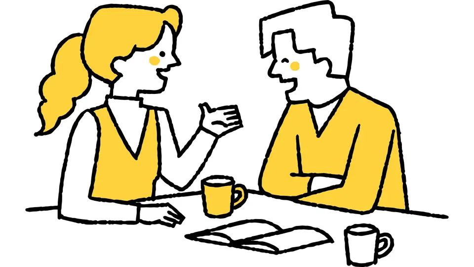 カフェで仲良く話す男女二人