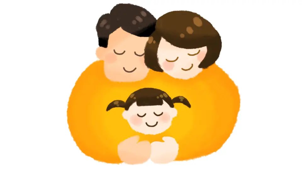 女の子と両親の3人家族・親子
