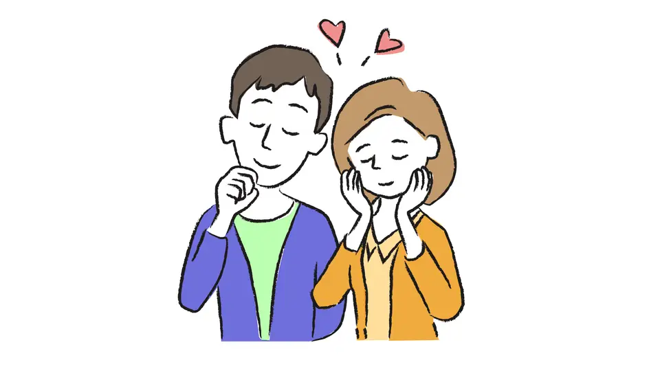 寄り添うふたり 和む 若い男性女性
