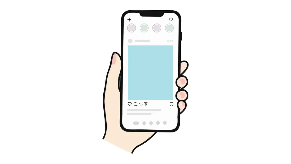 スマホでSNSを閲覧する手元イラスト